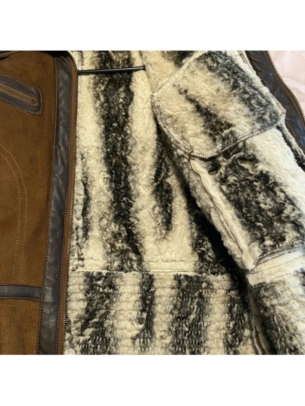 Steve Madden Brown Suede Shearling-Trim Jacket